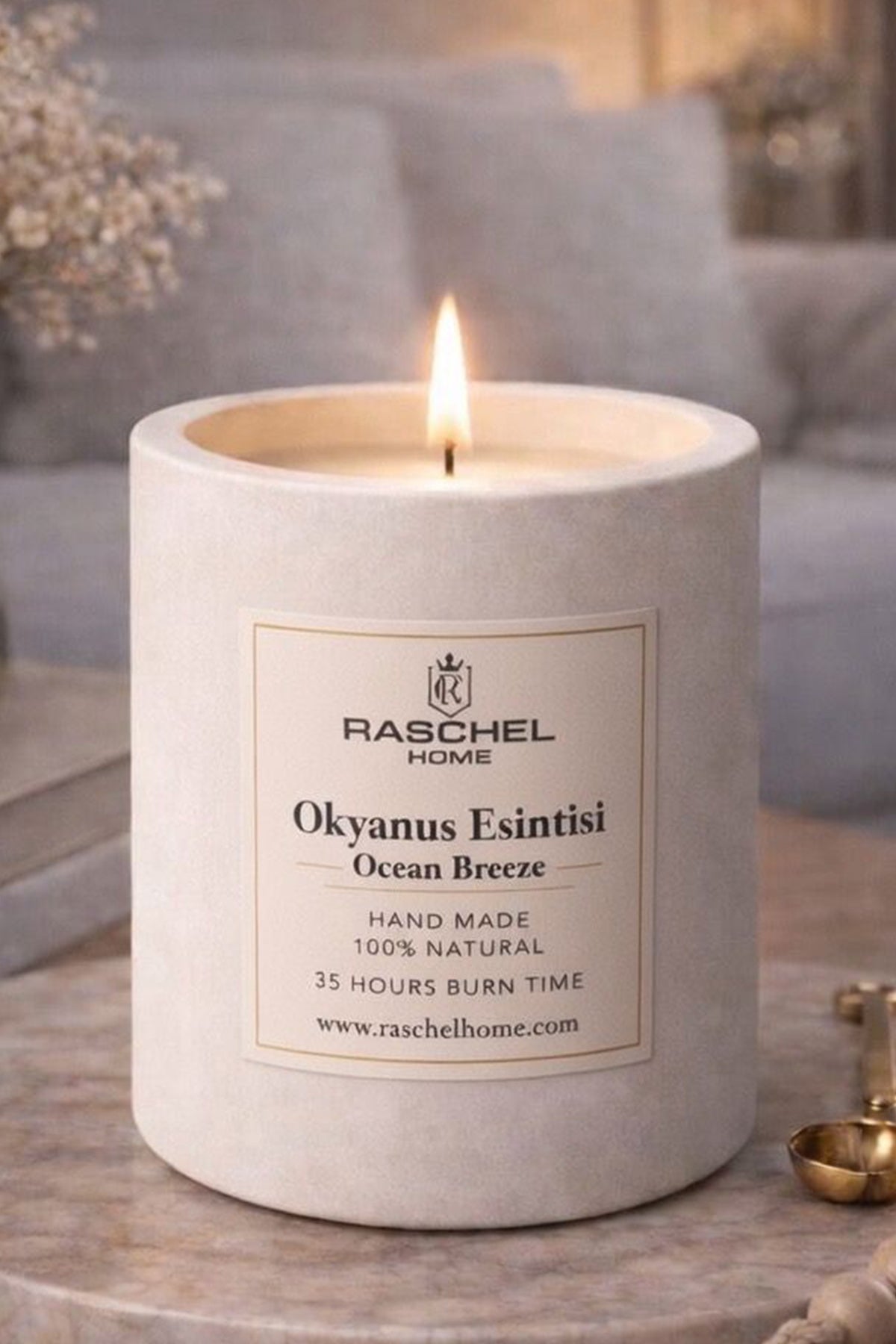 %100 Doğal Dekoratif Premium Extra Yoğun Esans Kokulu 170 cc Kum Renk Beton Mum 35 Saat Yanma
