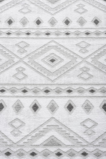 Premium Bohem Yıkanabilir Leke Tutmaz Modern Kilim Etnik Desen Elips Model Grı Renk Özel Seri Kaymaz Taban Halı