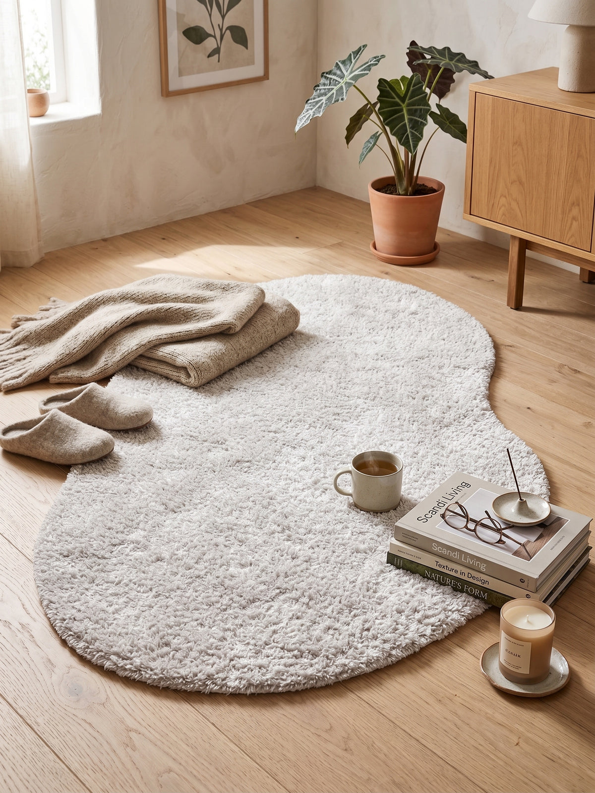 Natural Serisi Krem Yoğun Dokulu Polyester Pamuk Tabanlı Modern Halı Yolluk Oturma Odası Salon Halısı NTRL-01-1120