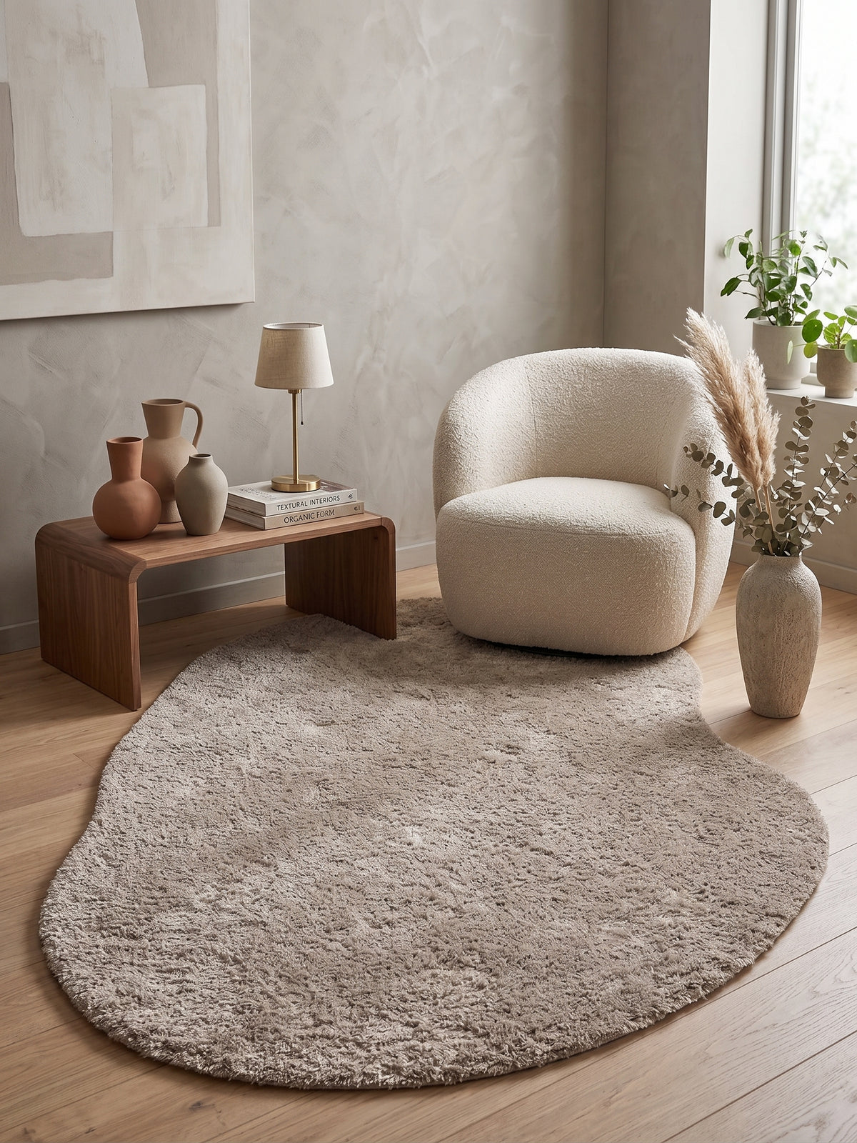 Natural Serisi Bej Yoğun Dokulu Polyester Pamuk Tabanlı Modern Halı Yolluk Oturma Odası Salon Halısı NTRL-01-2408