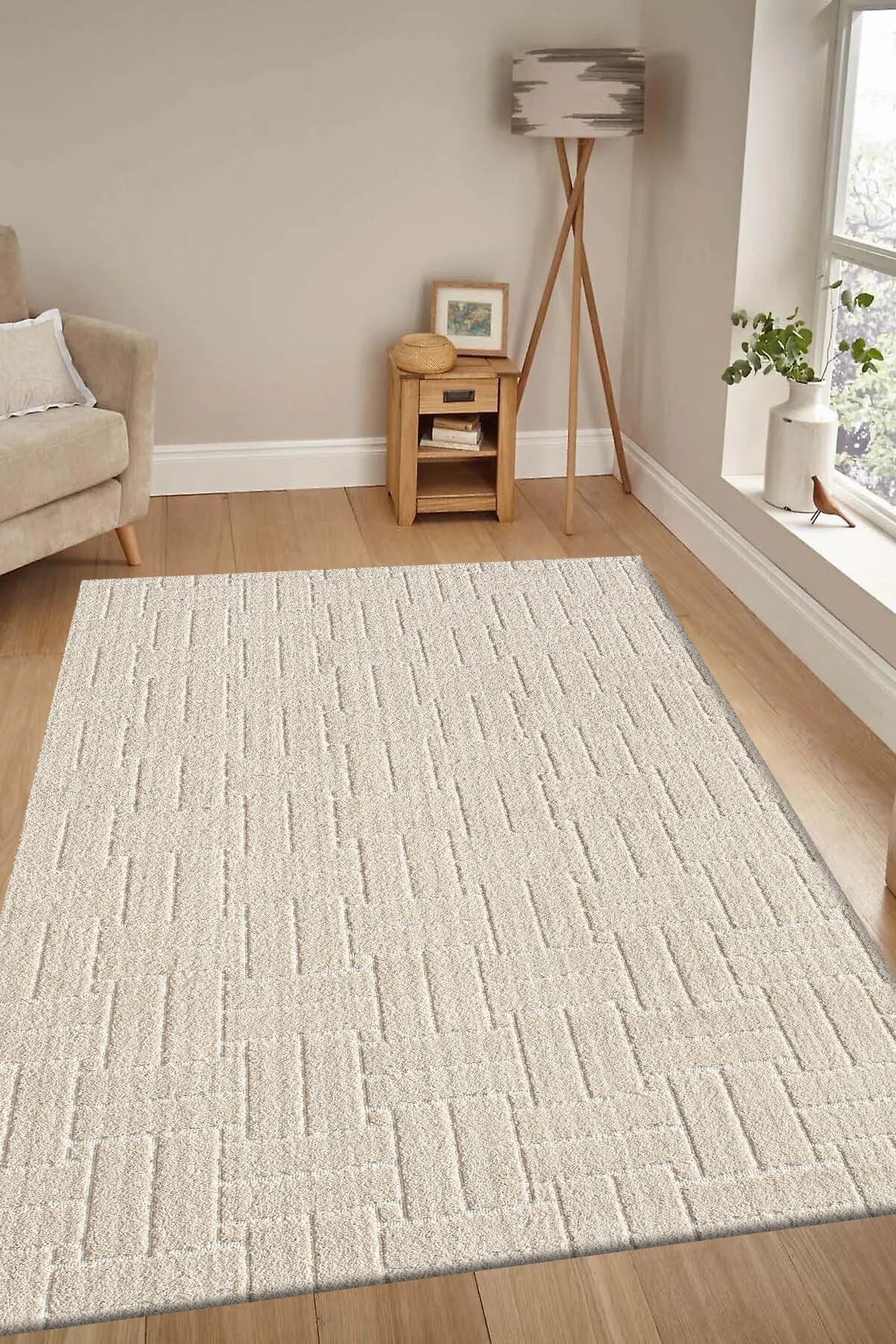 Kaymaz Taban Moopy Krem Bukleli Yumuşak Soft Dokuma Yolluk Halı Salon Halısı