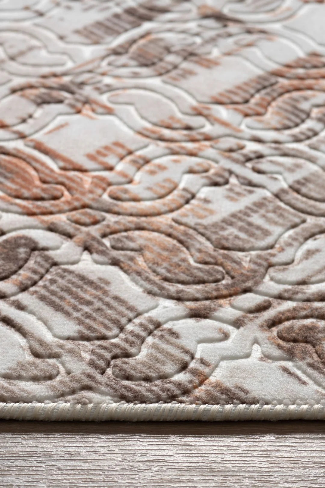 Kahve Emboss Desenli Kalın Yumuşak Kaymaz Özel Taban Halı Yolluk