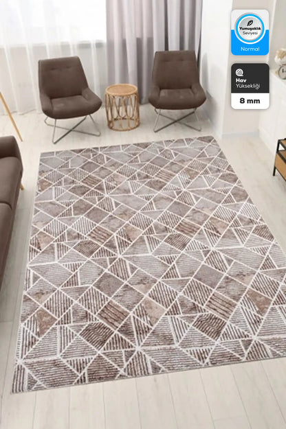 Kahve Geometrik Emboss Çökme Kalın Yumuşak Kaymaz Özel Taban Halı Yolluk