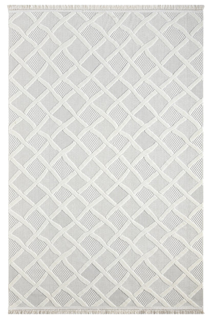 Krem Mystic Serisi Uzun Püsküllü Pamuk Tabanlı Modern Halı Yolluk Oturma Odası Salon Halısı MYSTİC1201