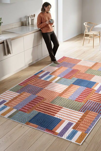 Premium Bohem Yıkanabilir Leke Tutmaz Modern Mutfak Halısı Multi Renkli Özel Seri Kaymaz Taban Halı Yolluk Kilim RC_MULTI_MUTFK_002