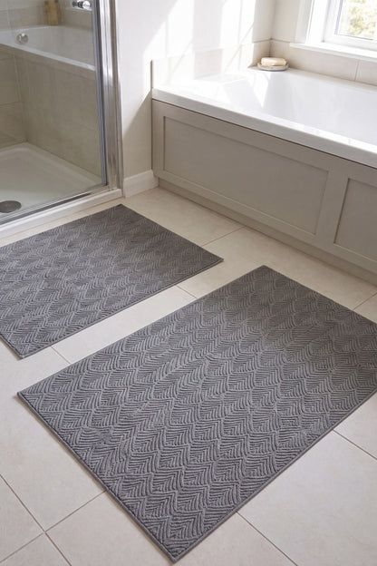 Yaprak Desenli Premium Seri Özel Kaymaz Taban Banyo Paspası 2'li Set 50x60 ve 60x100