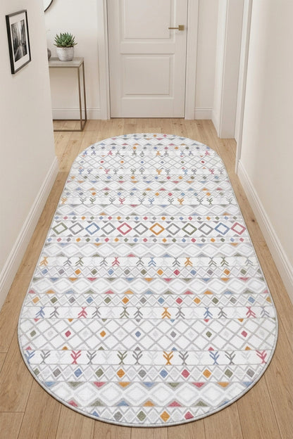 Oval Premium Yıkanabilir Leke Tutmaz Modern Multi Renkli Özel Seri Kaymaz Taban Yolluk RCMULTI_YLLK_YENIMODELELIPS_003