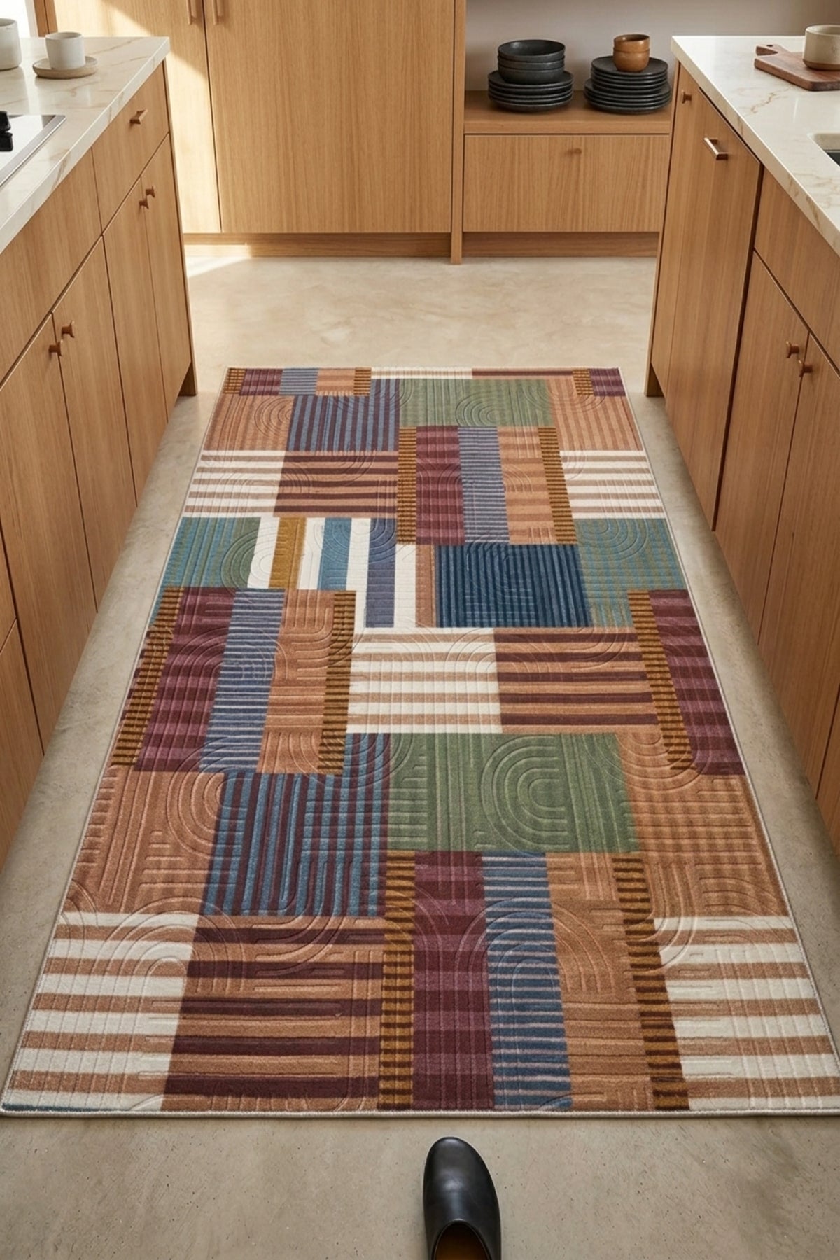 Premium Bohem Yıkanabilir Leke Tutmaz Modern Mutfak Halısı Multi Renkli Özel Seri Kaymaz Taban Halı Yolluk Kilim RC_MULTI_MUTFK_002