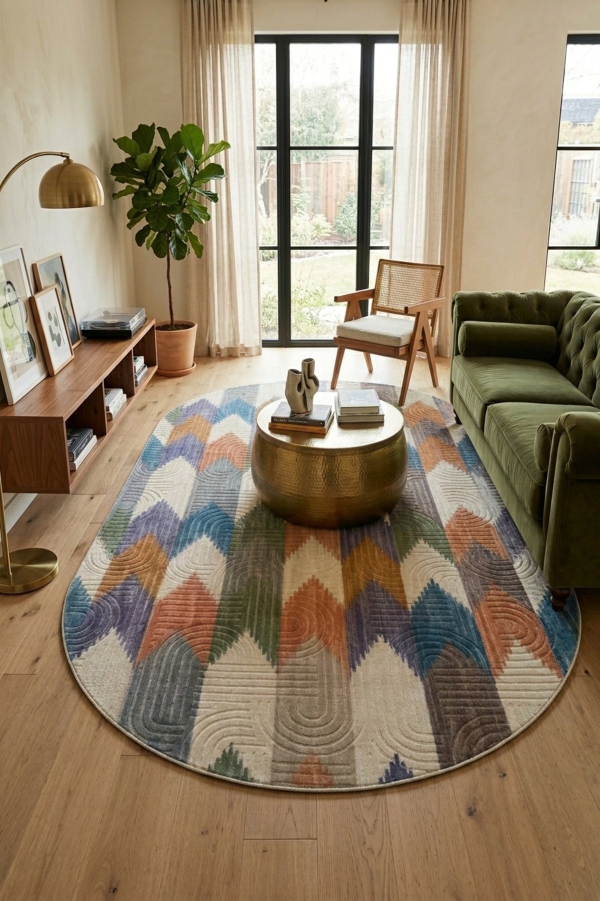 Oval Bohem Yıkanabilir Leke Tutmaz Modern Multi Renkli Özel Seri Kaymaz Taban Halı Kilim Yolluk RCMULTI_KLM_YENIMDL_ELIPS_001