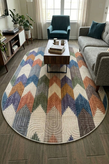Oval Modern Multi Seri Bohem Desen Yıkanabilir Kaymaz Taban Leke Tutmaz Halı Kilim Yolluk RCMULTI_YENIMODELELIPS_001