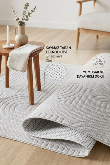 Bohem Kilim Yıkanabilir Leke Tutmaz Modern Sisal Açık Gri Özel Seri Kaymaz Taban Halı Yolluk