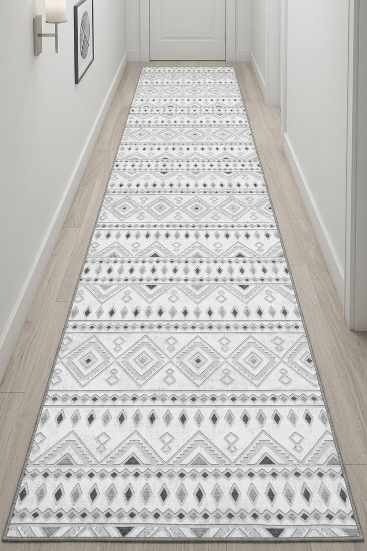 Premium Bohem Yıkanabilir Leke Tutmaz Modern Yolluk Etnik Desen Grı Özel Seri Kaymaz Taban Halı