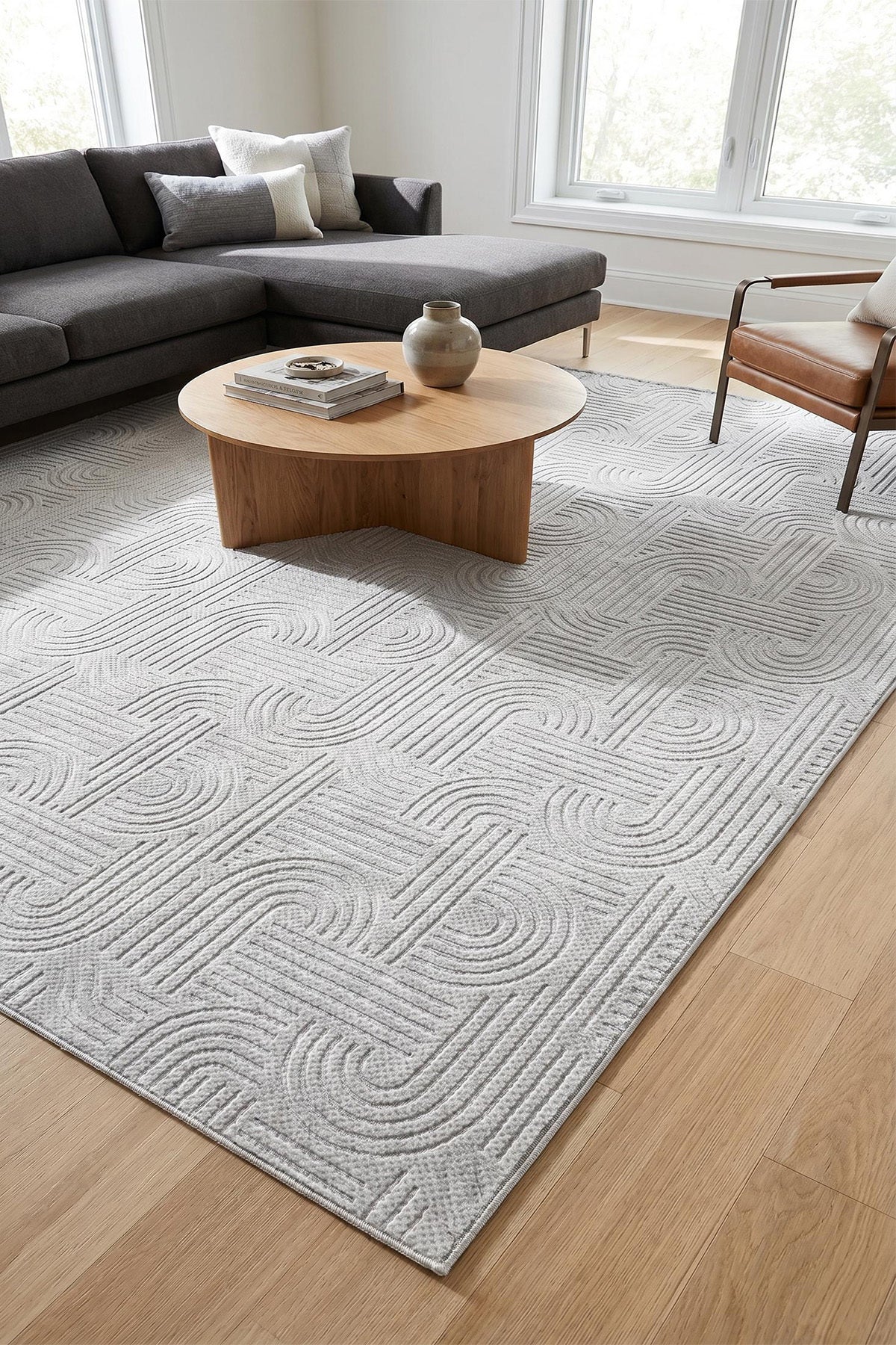 Bohem Kilim Yıkanabilir Leke Tutmaz Modern Sisal Açık Gri Özel Seri Kaymaz Taban Halı Yolluk