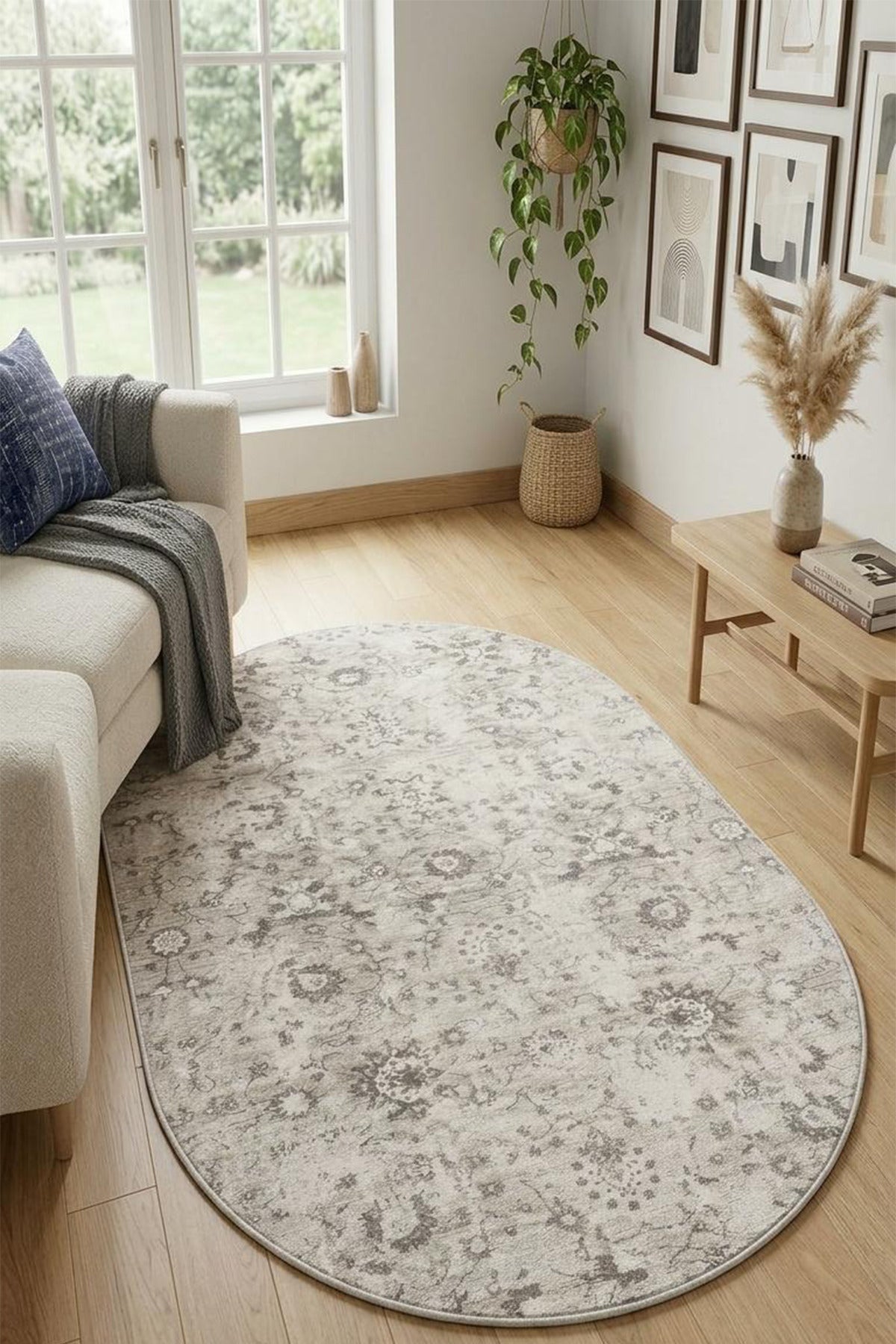 Premium Oval Yıkanabilir Leke Tutmaz Modern Antik Bej Özel Seri Kaymaz Taban Halı Yolluk