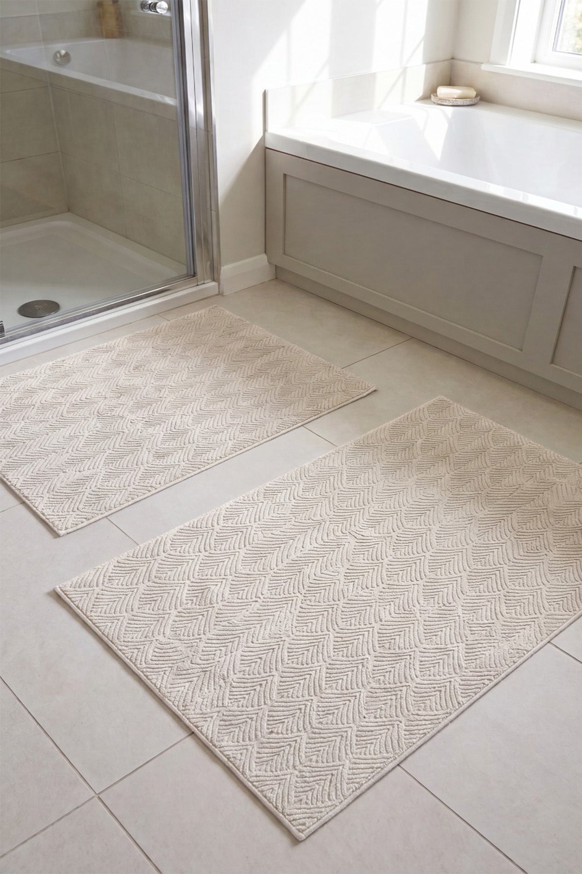 Yaprak Desenli Premium Seri Özel Kaymaz Taban Banyo Paspası 2'li Set 50x60 ve 60x100