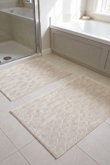 Yaprak Desenli Premium Seri Özel Kaymaz Taban Banyo Paspası 2'li Set 50x60 ve 60x100