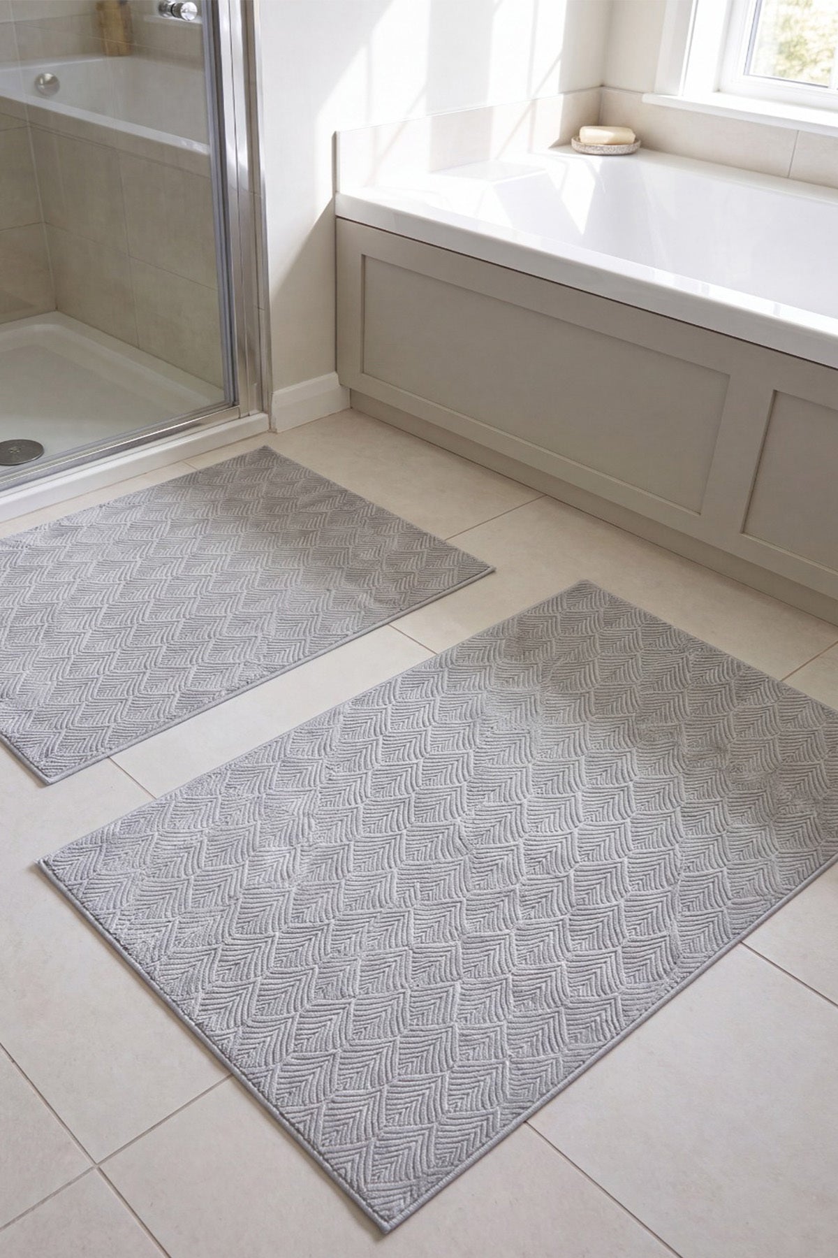 Yaprak Desenli Premium Seri Özel Kaymaz Taban Banyo Paspası 2'li Set 50x60 ve 60x100