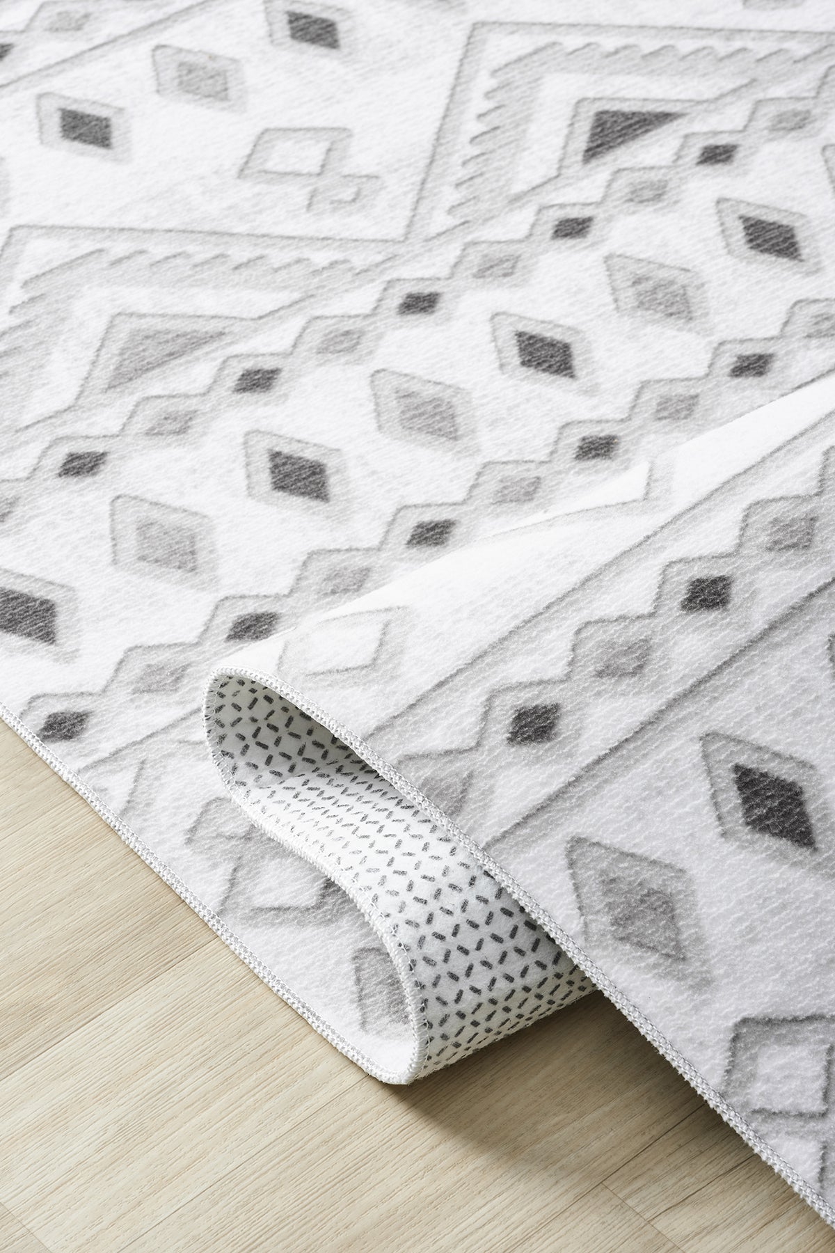 Premium Bohem Yıkanabilir Leke Tutmaz Modern Kilim Etnik Desen Elips Model Grı Renk Özel Seri Kaymaz Taban Halı