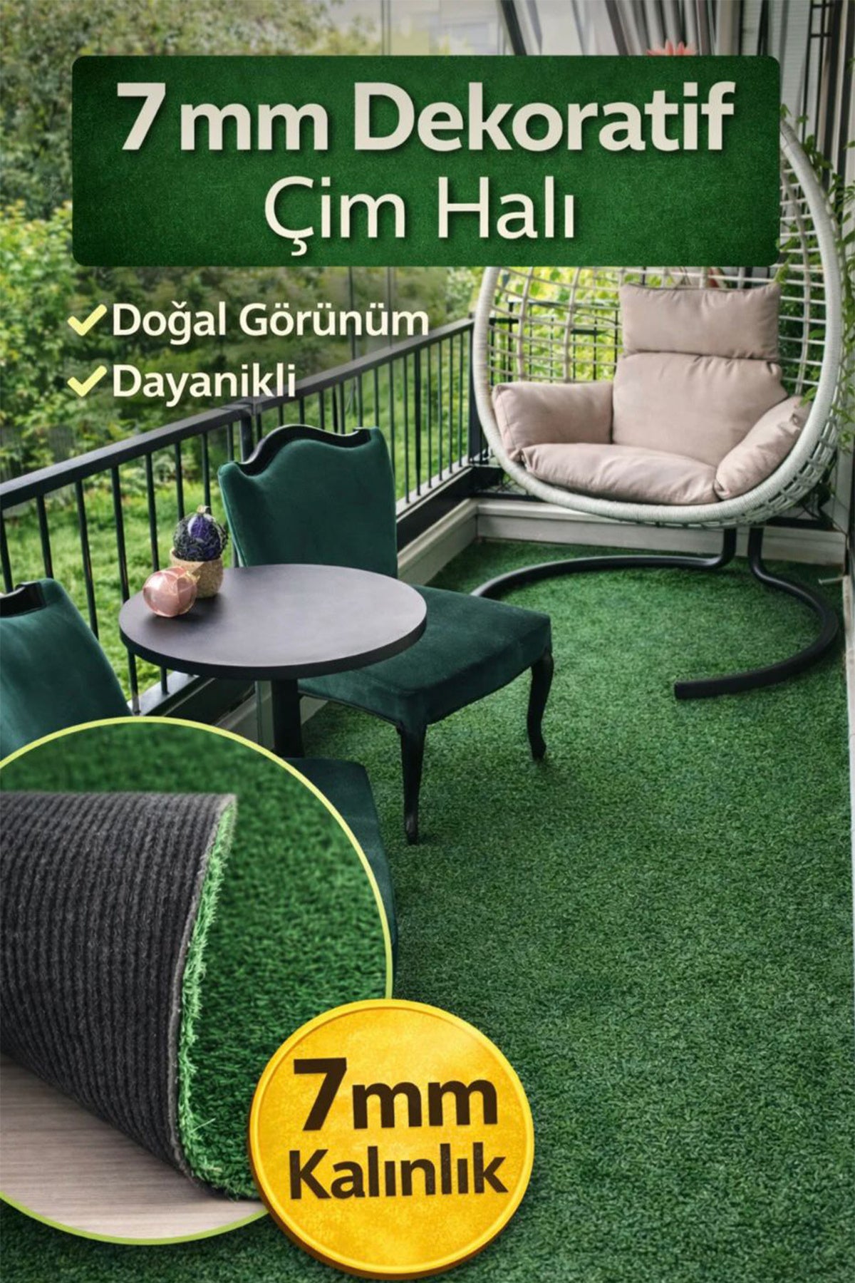 Dekoratif Suni Balkon Halısı Bahçe Halısı Çim Halı Yazlık Kilim Yolluk RC_CIMHALI