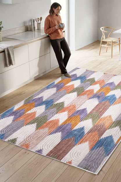 Premium Bohem Yıkanabilir Leke Tutmaz Modern Mutfak Halısı Multi Renkli Özel Seri Kaymaz Taban Halı Yolluk Kilim RC_MULTI_MUTFK_001