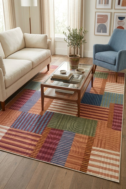 Bohem Yıkanabilir Leke Tutmaz Modern Multi Renkli Özel Seri Kaymaz Taban Halı Kilim Yolluk RCMULTI_KLM_002