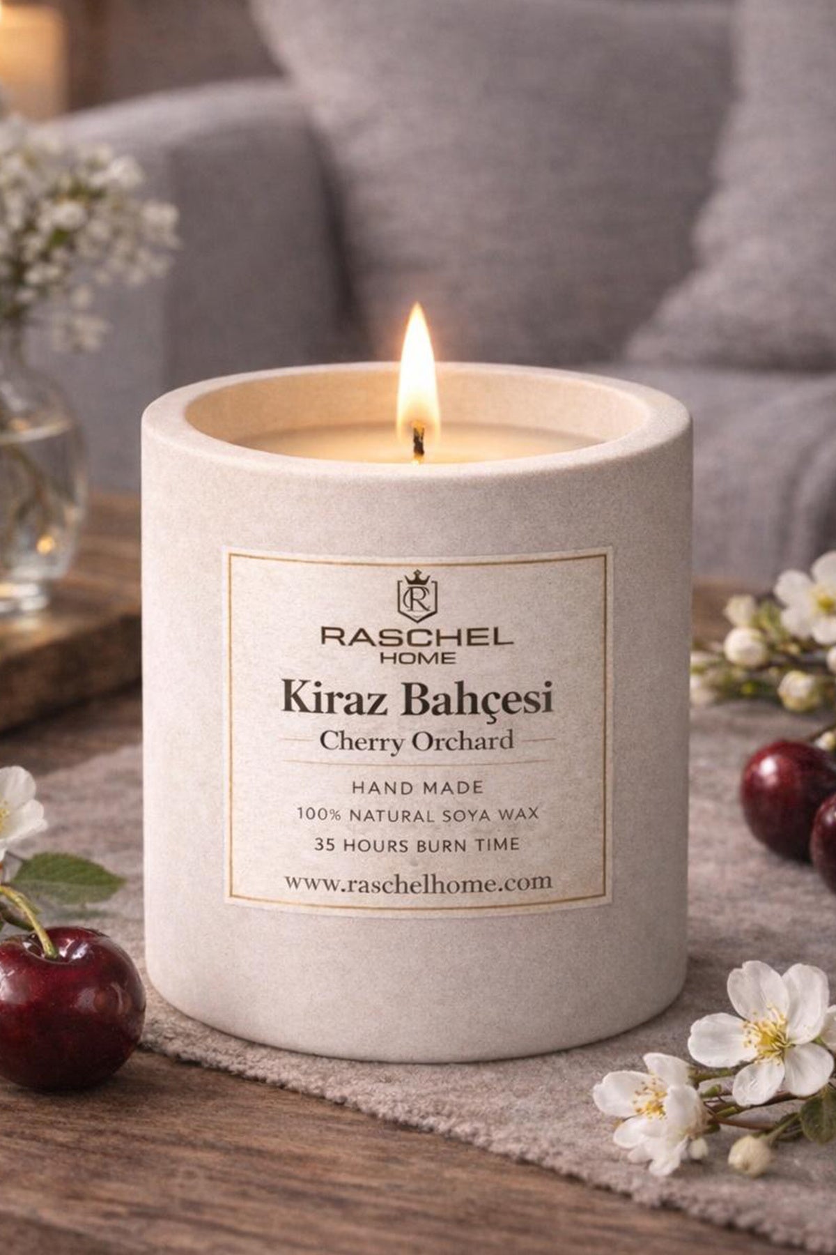 %100 Doğal Dekoratif Premium Extra Yoğun Esans Kokulu 170 cc Kum Renk Beton Mum 35 Saat Yanma