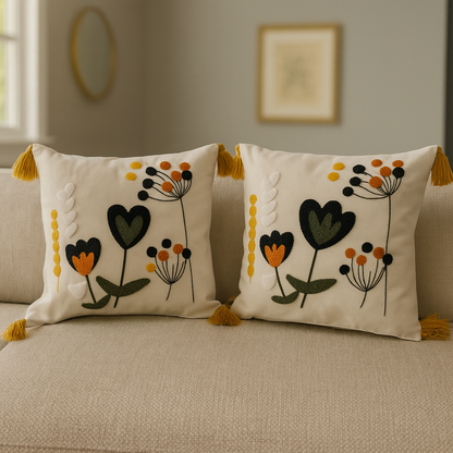 2 Adet Set Saçaklı Yumuşak Punch İşlemeli Kırlent Yastık Kılıfı Terletmez (2 Adet 43x43) — Yaprak model3