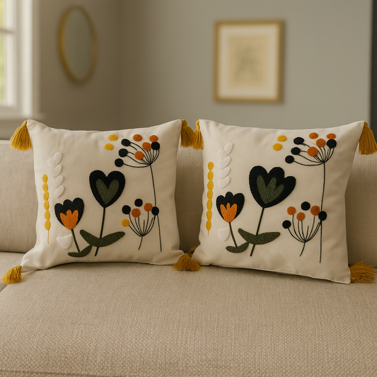 2 Adet Set Saçaklı Yumuşak Punch İşlemeli Kırlent Yastık Kılıfı Terletmez (2 Adet 43x43) — Yaprak model3