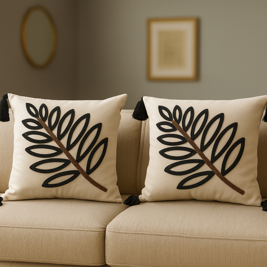 2 Adet Set Saçaklı Yumuşak Punch İşlemeli Kırlent Yastık Kılıfı Terletmez (2 Adet 43x43) — yeşil yaprak model5