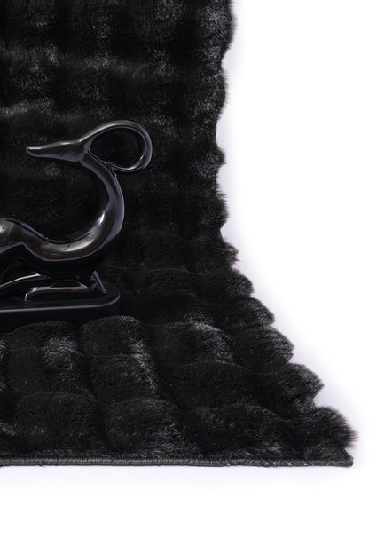 Siyah Tavşan Tüyü Yumuşak Bubble Kaymaz Özel Taban Peluş Halı Yolluk