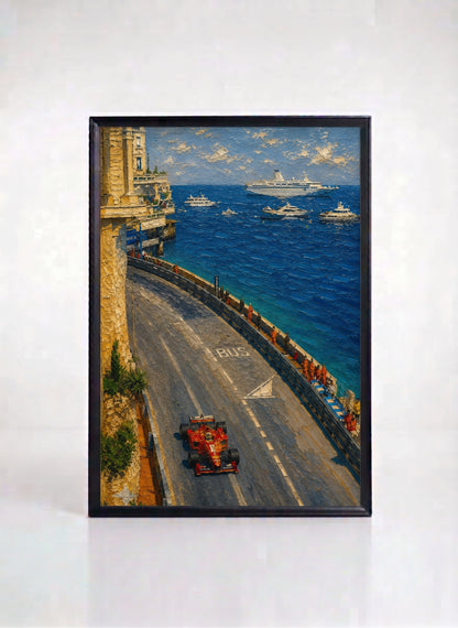Monaco Sahil Yarışı Dekoratif Premium Kumaş Çerçeveli Tablo
