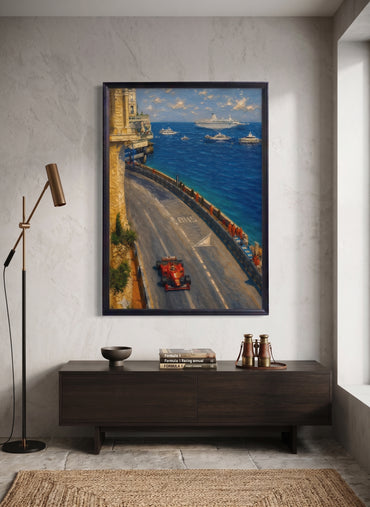Monaco Sahil Yarışı Dekoratif Premium Kumaş Çerçeveli Tablo