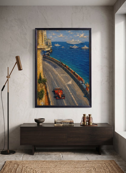 Monaco Sahil Yarışı Dekoratif Premium Kumaş Çerçeveli Tablo