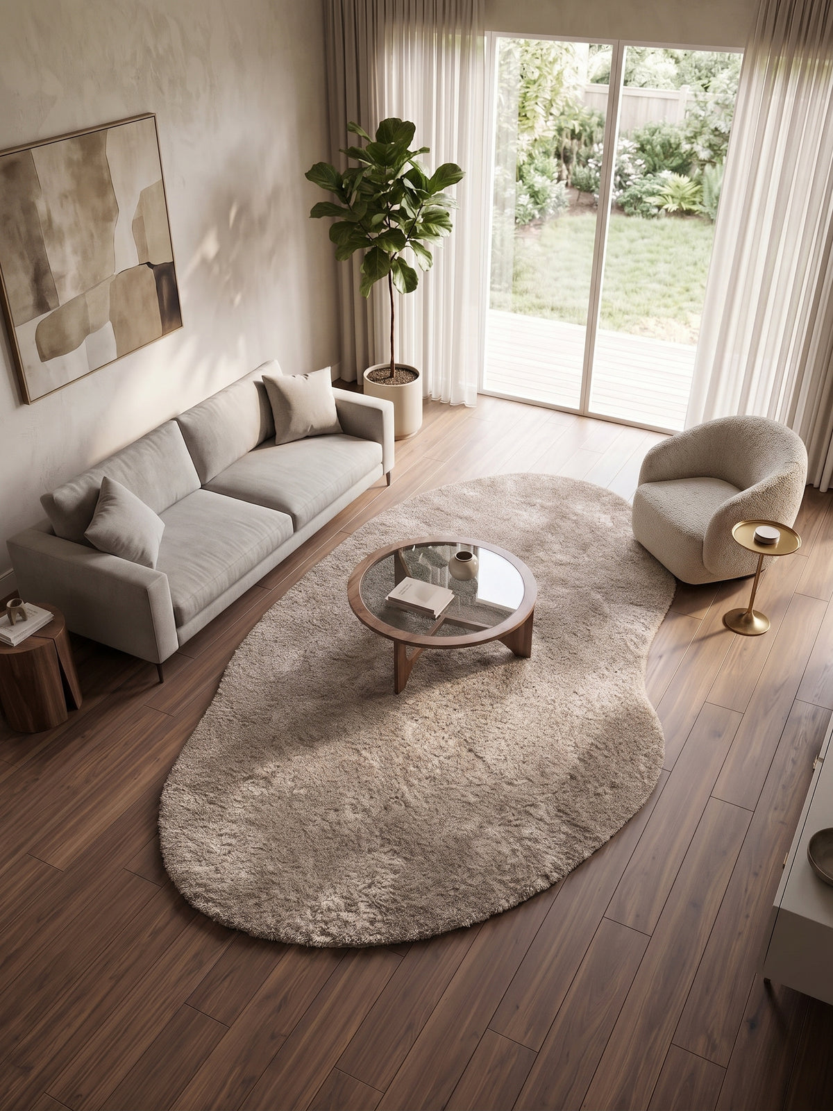 Natural Serisi Bej Yoğun Dokulu Polyester Pamuk Tabanlı Modern Halı Yolluk Oturma Odası Salon Halısı NTRL-01-2408