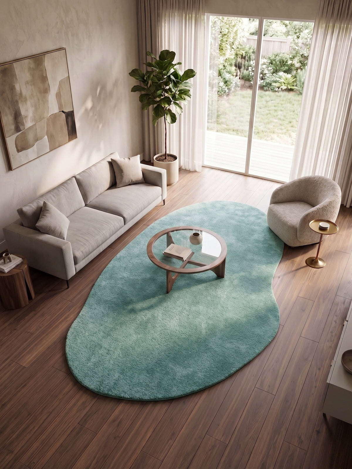 Natural Serisi Yeşil Yoğun Dokulu Polyester Pamuk Tabanlı Modern Halı Yolluk Oturma Odası Salon Halısı NTRL-01-8880
