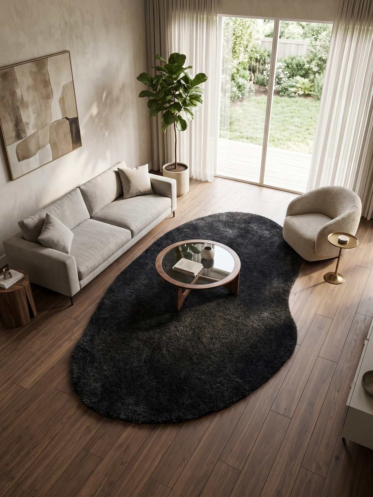 Natural Serisi Siyah Yoğun Dokulu Polyester Pamuk Tabanlı Modern Halı Yolluk Oturma Odası Salon Halısı NTRL-01-9060