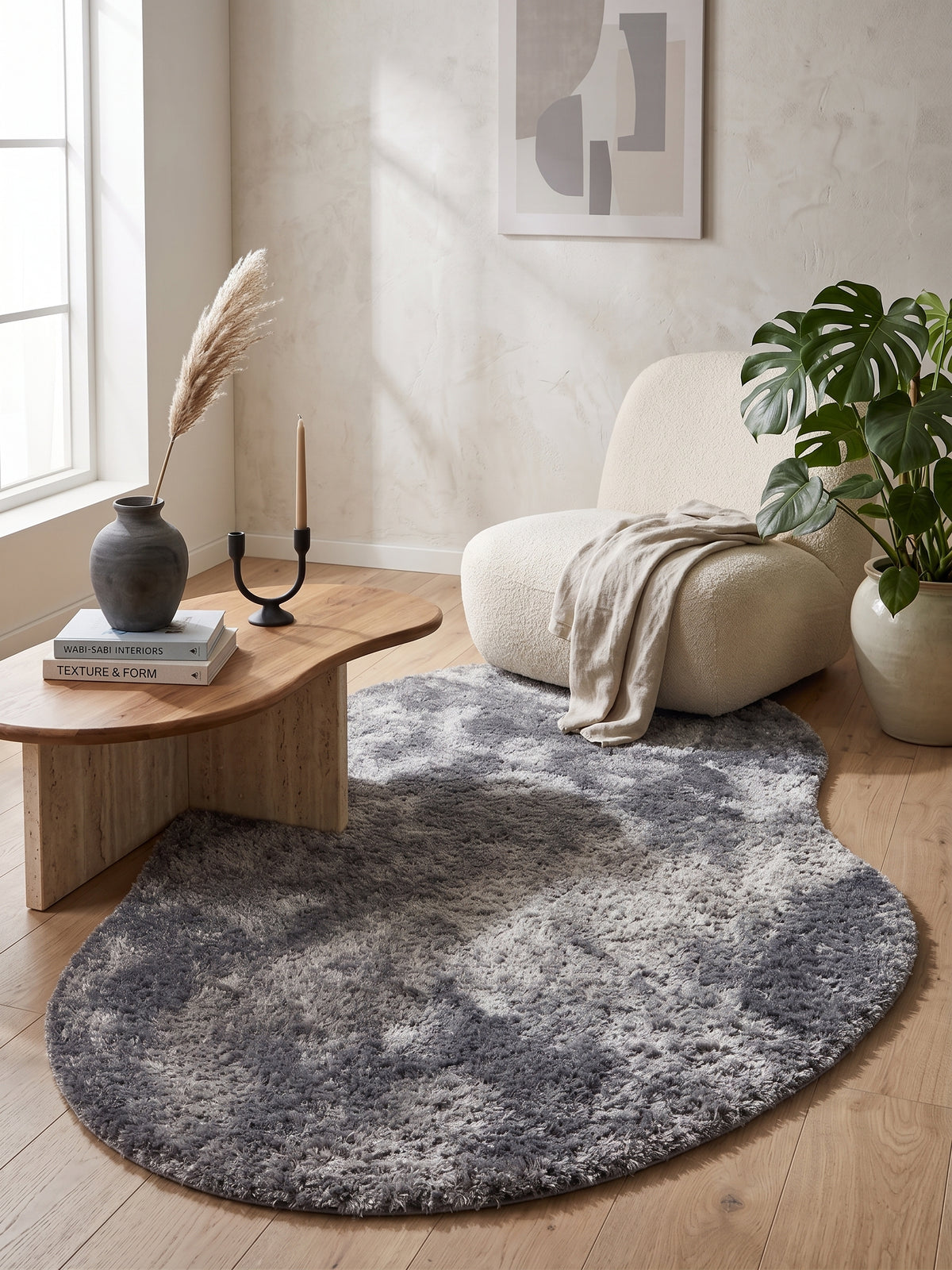 Natural Serisi Gri Yoğun Dokulu Polyester Pamuk Tabanlı Modern Halı Yolluk Oturma Odası Salon Halısı NTRL-01-9083