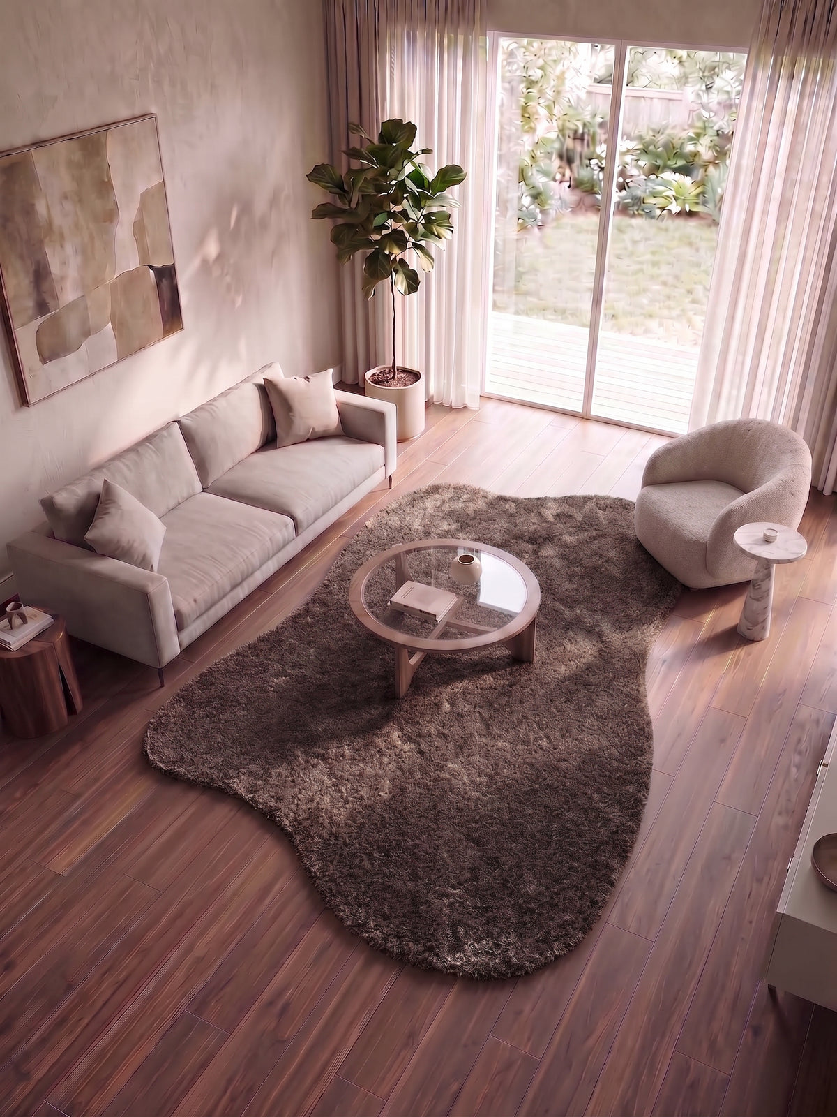 Natural Serisi Kahverengi Yoğun Dokulu Polyester Pamuk Tabanlı Modern Halı Yolluk Oturma Odası Salon Halısı NTRL-02-2386