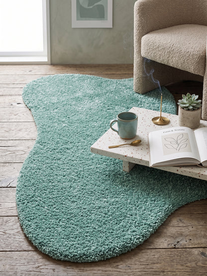Natural Serisi Yeşil Yoğun Dokulu Polyester Pamuk Tabanlı Modern Halı Yolluk Oturma Odası Salon Halısı NTRL-02-8880
