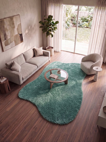 Natural Serisi Yeşil Yoğun Dokulu Polyester Pamuk Tabanlı Modern Halı Yolluk Oturma Odası Salon Halısı NTRL-02-8880
