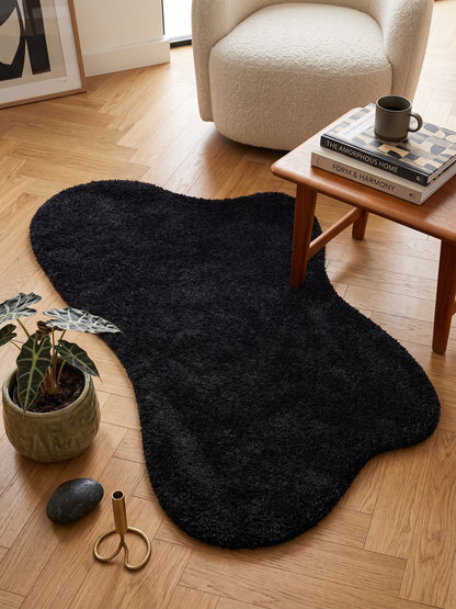 Natural Serisi Siyah Yoğun Dokulu Polyester Pamuk Tabanlı Modern Halı Yolluk Oturma Odası Salon Halısı NTRL-02-9060