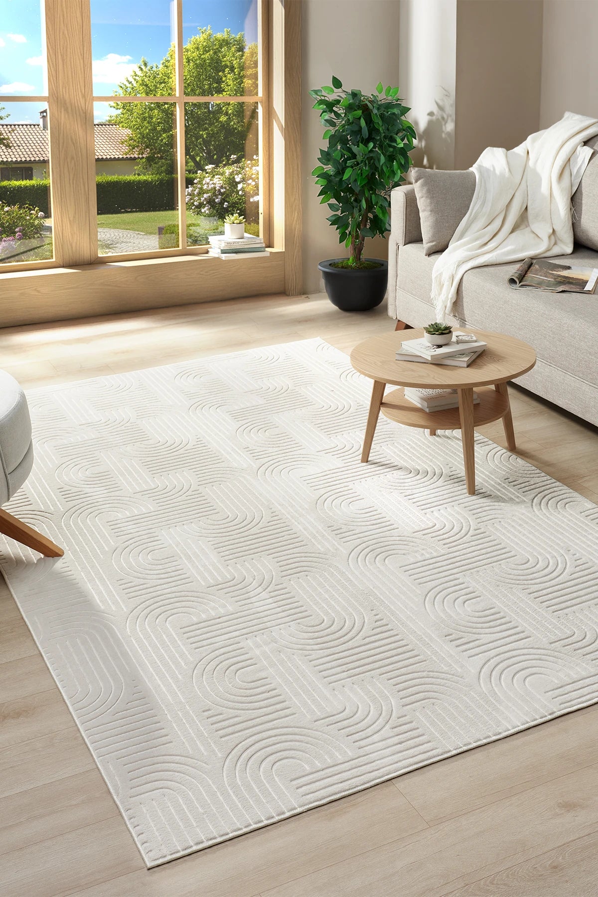 Bohem Emboss Premium Seri Kaymaz Taban Jel Taban Halı Yolluk Krem