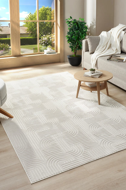 Bohem Emboss Premium Seri Kaymaz Taban Jel Taban Halı Yolluk Krem