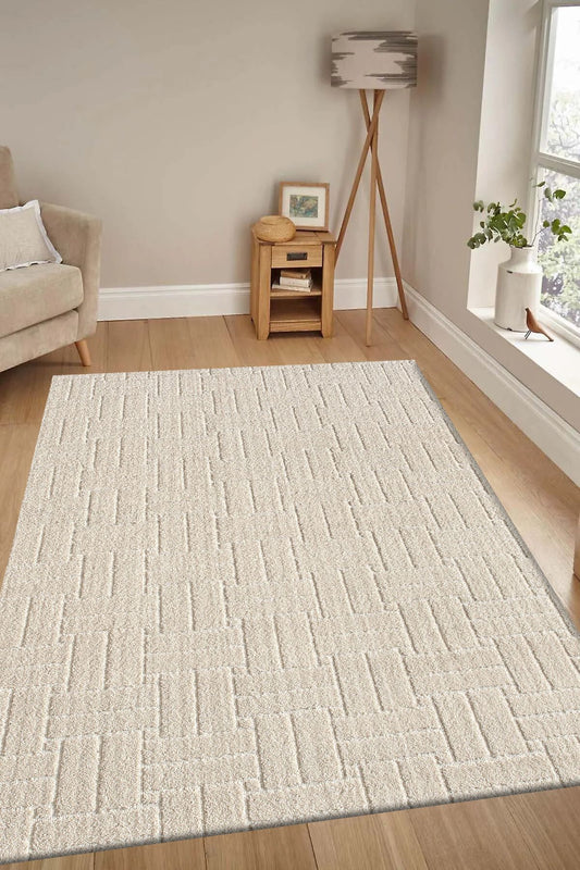 Kaymaz Taban Moopy Krem Bukleli Yumuşak Soft Dokuma Yolluk Halı Salon Halısı