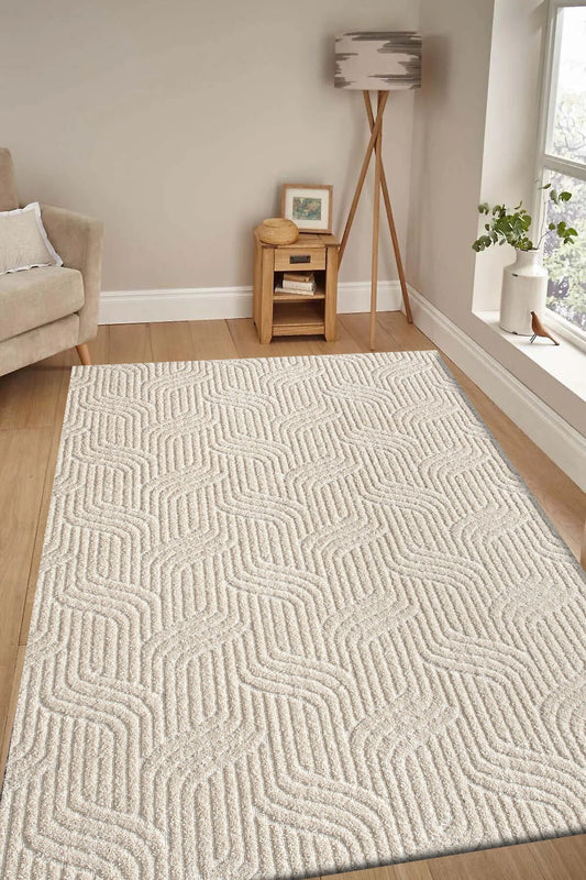 Kaymaz Taban Moopy Krem Bukleli Yumuşak Soft Dokuma Yolluk Halı Salon Halısı