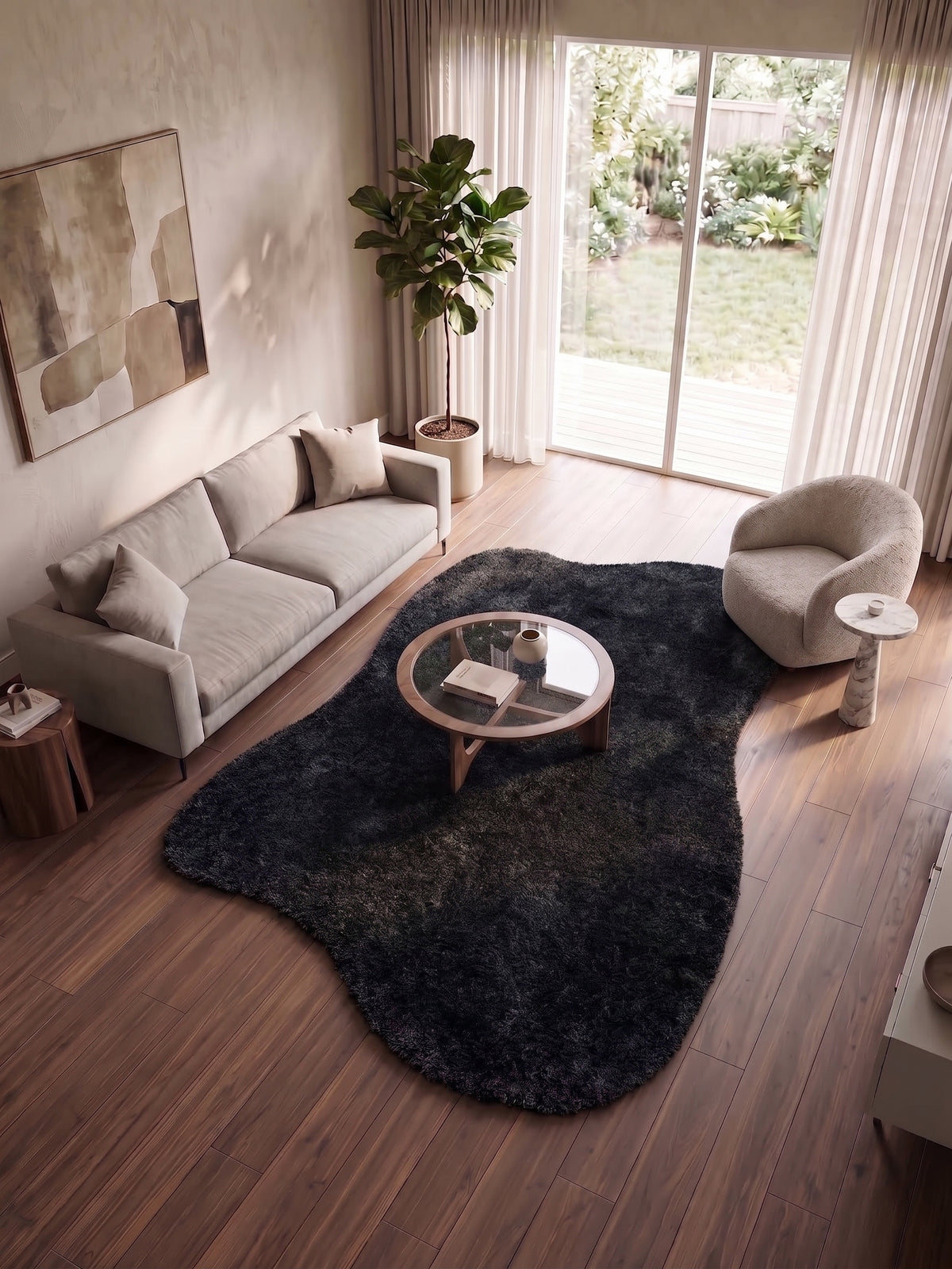 Natural Serisi Siyah Yoğun Dokulu Polyester Pamuk Tabanlı Modern Halı Yolluk Oturma Odası Salon Halısı NTRL-02-9060