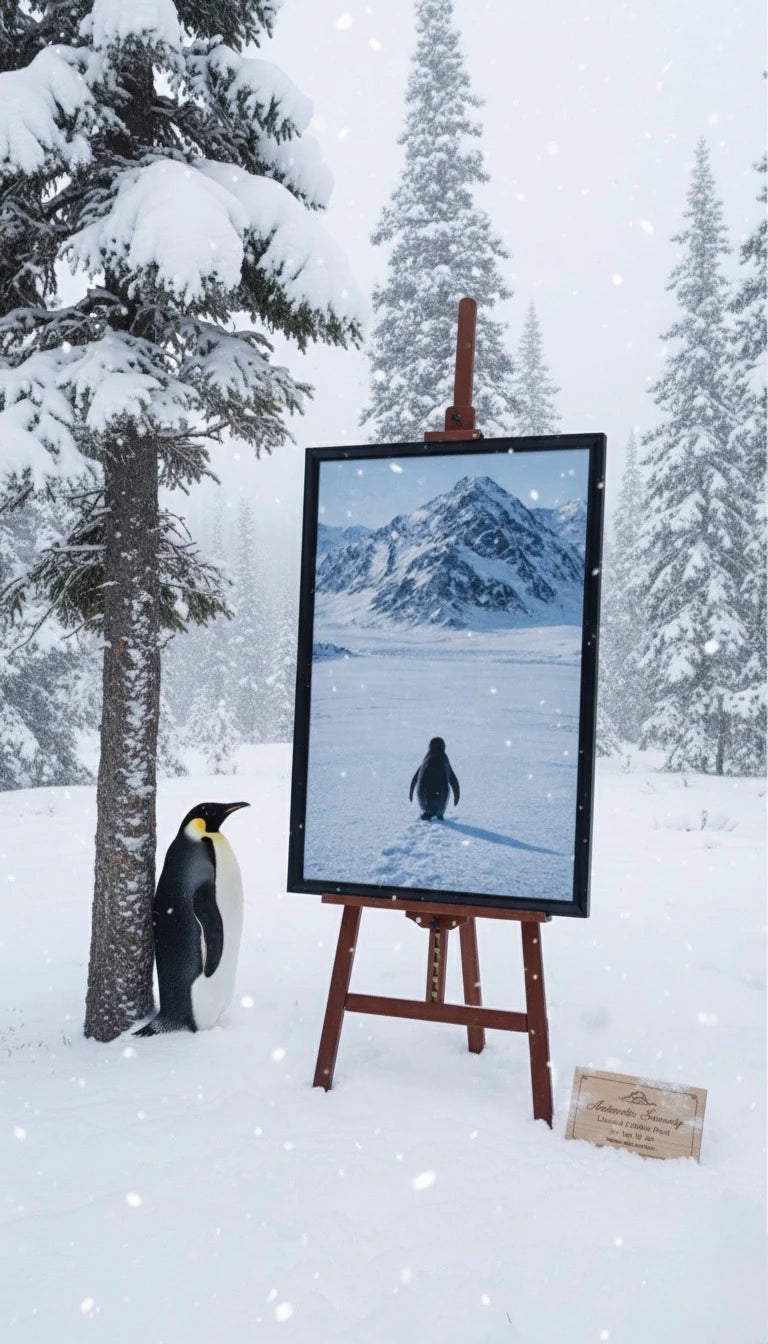 Koloniyi Terk Eden Penguen Premium Kumaş Çerçeveli Tablo