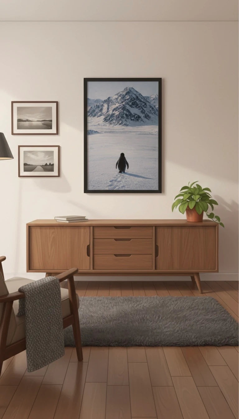 Koloniyi Terk Eden Penguen Premium Kumaş Çerçeveli Tablo