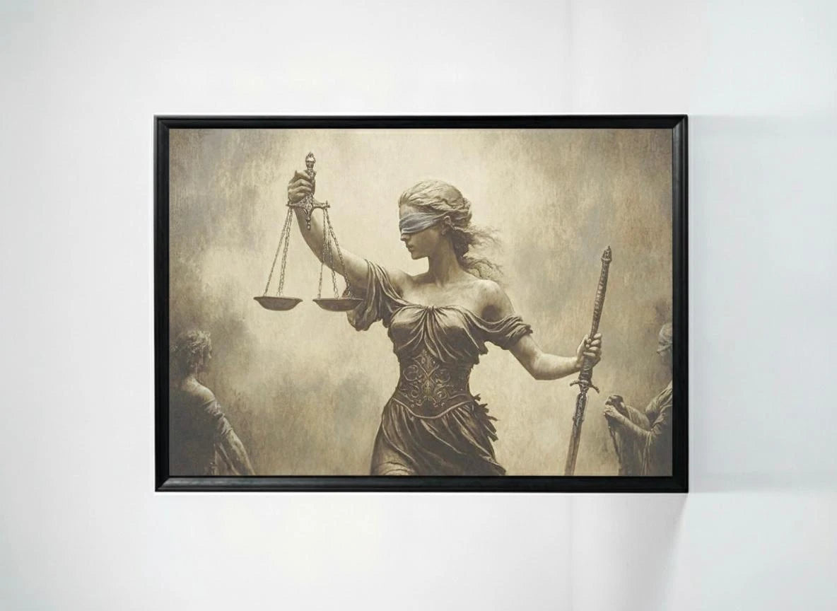 Themis Adalet Heykeli Dekoratif Premium Kumaş Çerçeveli Tablo