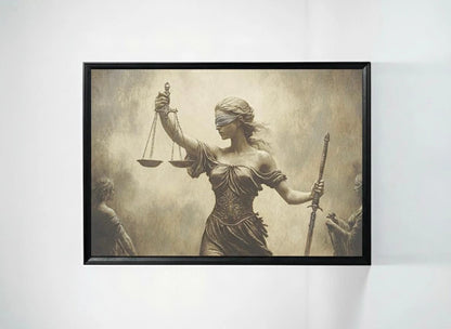 Themis Adalet Heykeli Dekoratif Premium Kumaş Çerçeveli Tablo